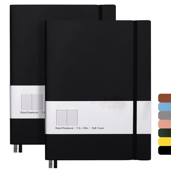 B5 College Ruled Notebooks - 2 Pack Large Journal With 376 Numbered Pages 100gsm Thick Lined Paper Soft Pu Leather Cover 7.6 X 10 Inch(black)
