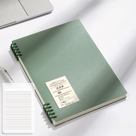 B5 English Writing Notebook Hard Cover, Double Wire Composition Notebook with Red Blue Margin Lines, Student Vocabulary Journal for School Study, Vintage Green