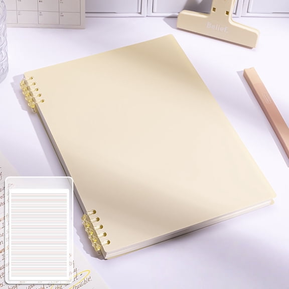 B5 English Writing Notebook with Red Blue Margin Lines, Double Wire Spiral Student Vocabulary Notebook, English Composition Journal for School Study, Light Yellow