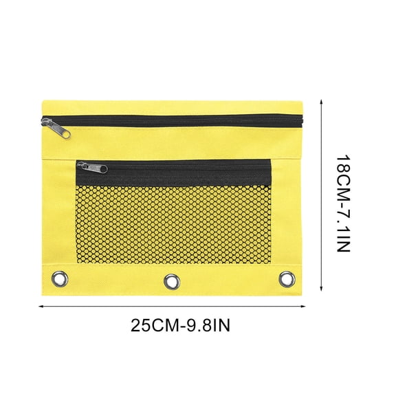 B5 Fabric 3-Hole Zipper Binder Pouch With Reinforced Eyelets, Detachable Loose-Leaf Storage Bag, Portable Zipper Document & Stationery Organizer For Workplace Office Sorting Supplies-(Yellow)