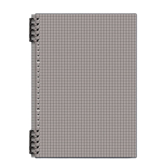 B5 Grid Notebook, Transparent Cover, Detachable Ring Binder, Graph Paper Loose Leaf Notebook for Office, 10.24x7.28x0.59 inch, Black