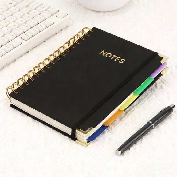 B5 Leather Hardcover 5-Subject Notebook (21x14.5cm) - 300 Pages Lined Journal with Removable Dividers/Tabs, Lay-Flat Work/School Notebook (1 Pack,Black)