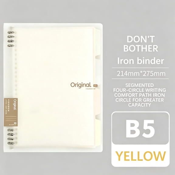 B5 Loose-Leaf Notebook, 8.43×10.83in 4-Ring Binder Journal with Divider Tabs, Frosted PP Cover, No-Bleed Wood Pulp Paper, Refillable Planner for Office & Daily Use