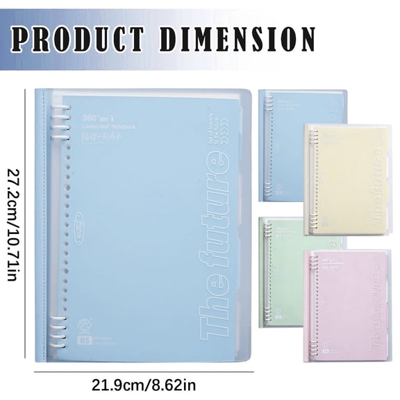B5 Loose-Leaf Notebooks, 10.71×8.62 in Lined Notebooks, 180° Flat Lay Lined Journals, Detachable 60-Sheet Notebooks, Soft Cover Loose-Leaf Journals, 4-Color Loose-Leaf Notebooks,Green