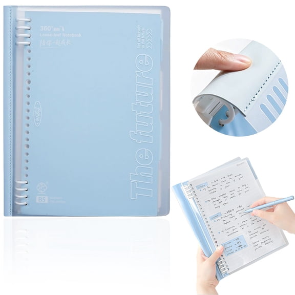 B5 Softcover Loose Notebook With 180 Degree Flat Lay, 27.2x21.9cm 60 Sheets Lined Pages Detachable, Portable Notepad For Office And Home, Light Blue