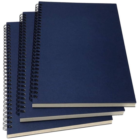 B5 Spiral Notebook Lined, Spiral Ruled Journal with Hard Kraft Cover-Blue 3-Pack