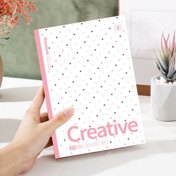 B5 Stitching Notebook with 40 Lined Pages, Stu-dent Writing Book for Schol, Home, and Office Notes, Polka Dot Pattern Cover, Type C