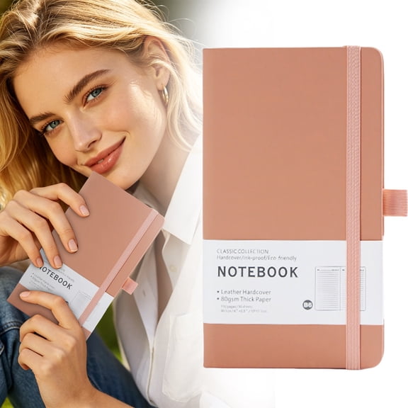 B6 Lined Journal Notebook, 6.96 X 3.93 Inch Hardcover Leather Notebook with Elastic Closure & Pen Holder, 192 Pages, 80 GSM Thick Paper, Classic Writing Notebook for Office, Daily Use, Cinnamon