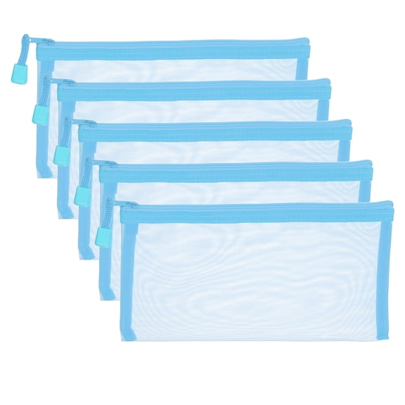 B6 Mesh Zipper Pouch Bags, 5 PCS Mesh Bags with Zipper Plastic Storage Pocket for Organizing File Beads Office Home Supplies, 11.5x23cm, Sky Blue