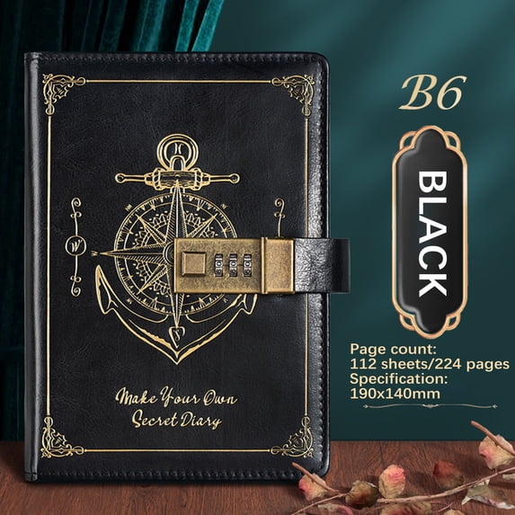 B6 Password Notebook with Lock Leather Cover Secure Diary Student Notes High Appearance Stylish Portable Confidential Journal Writing Stationery for School Office Daily Planner Personal Organizer