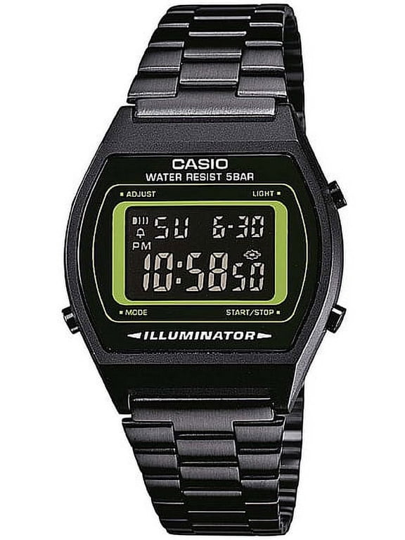 B640WB-3B Retro Digital Watch Jet Black Case & Bracelet w/Green Dial