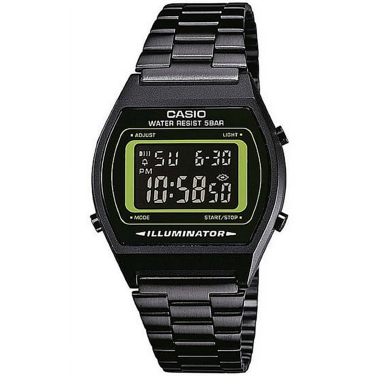 B640WB-3B Retro Digital Watch Jet Black Case & Bracelet w/Green Dial