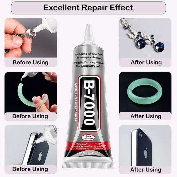 B7000 Jewelry Glue for Making, FITTDYHE 1PCS 110ML/3.7 fl oz Clear Adhesive for Rhinestone, Fabric, Multipurpose Super B-7000 for Phone Repair, Nail Art, Wood, Glass, Charms