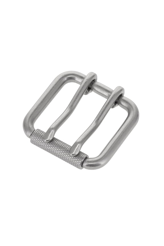 B7357 Nickel Matte, Double Prong Roller Buckle, w/ Textured Roller, Solid Brass-LL