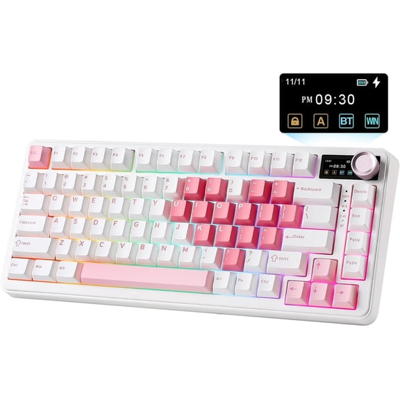 B75 PRO MAX QMK/VIA Mechanical Keyboard,75% Layout with Screen and Knob,Custom Hot Swap Gasket,Creamy Pre-lubed Switches,/Type-C/2.4G for Win/ (White Heart,Milk V2 )