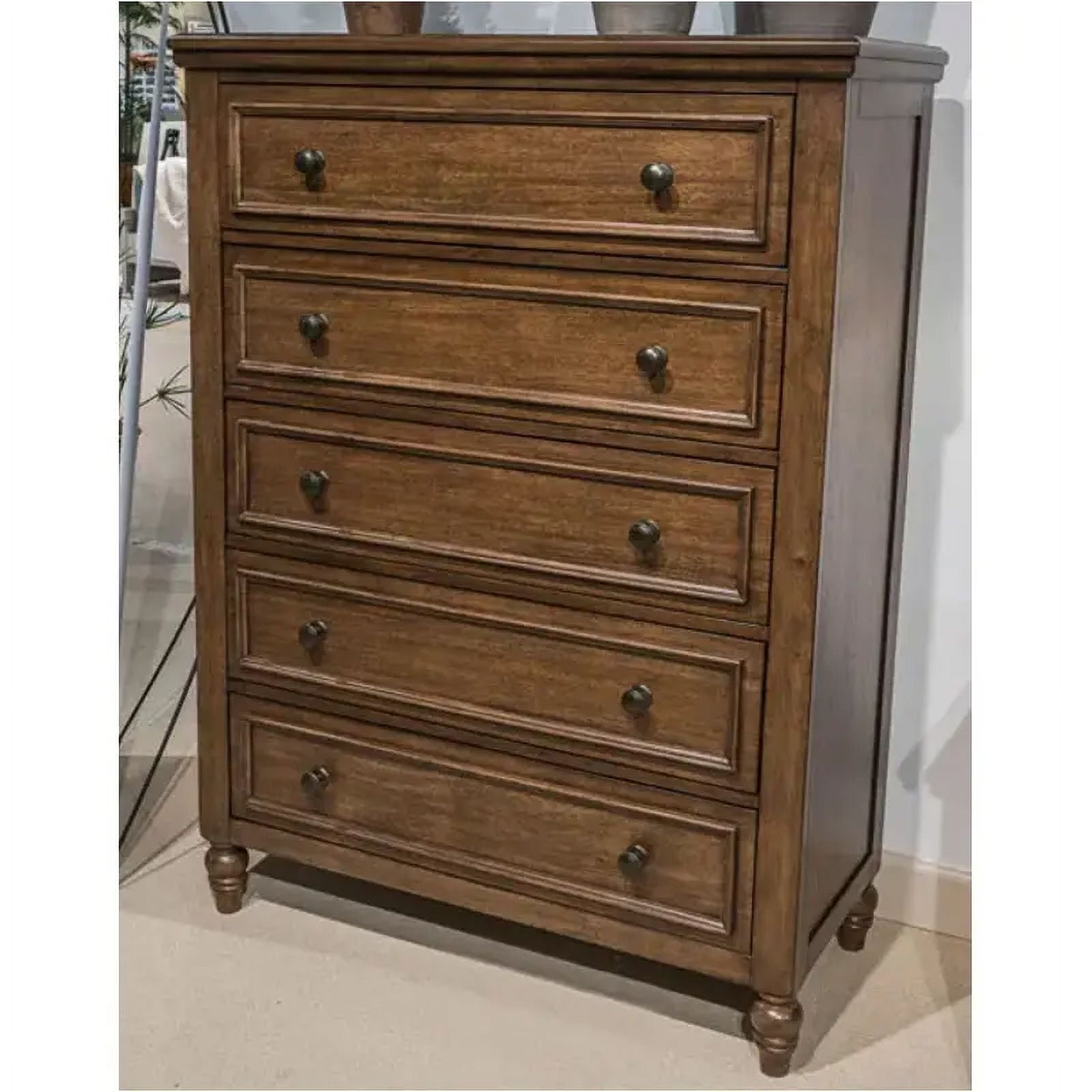 Brown Hardwood Traditional Chest with Dovetail Drawers