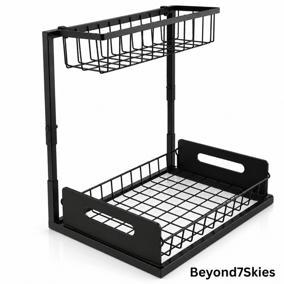 B7SKY Under Sink Organizer - 2-Tier Sliding Cabinet Storage Rack, Heavy Duty Metal Kitchen Shelf with Pull-Out Baskets for Kitchen & Bathroom