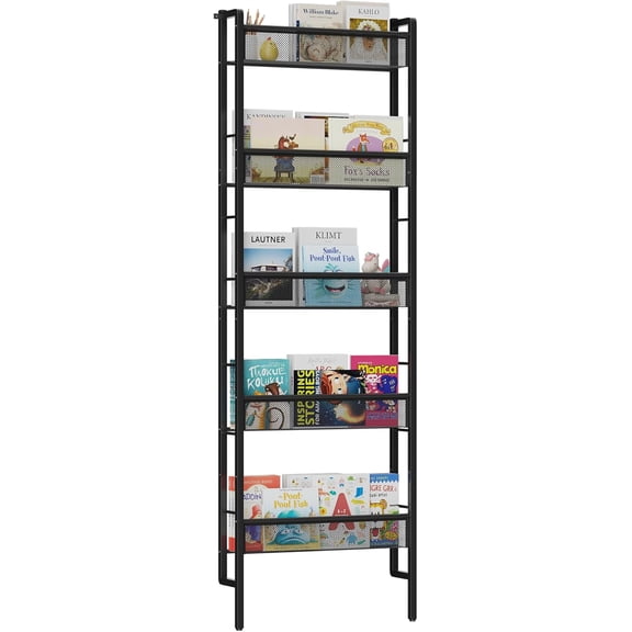 B8 Kids Bookshelf Wall Mounted, 5-Tier Wall Bookshelf for Kids, Children's Bookcases Organizer for Toys and Books, Metal Toddler Book Shelves for Nursery, Bedroom, Living Room, Black