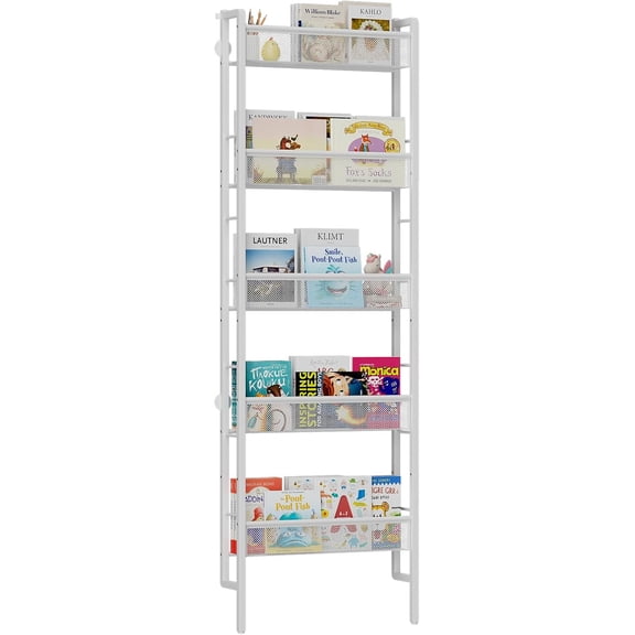 B8 Wall Mounted 5-Tier Kids Bookshelf, Nursery Book Toy Storage Rack, White