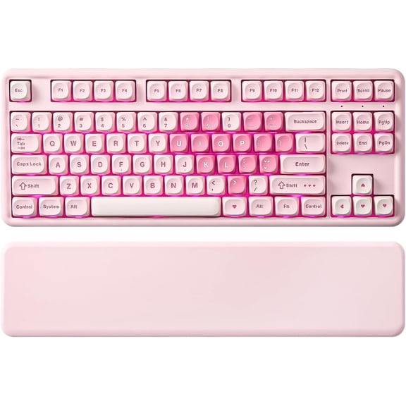 B87 Wireless Mechanical Keyboard,QMK/VIA Programmable,TKL Layout 87 Keys,BT/2.4G/USB-C,Hot Swap Gasket Mount RGB Backlit Gaming with Wrist Rest for Win/Mac (Pink, Milk V2)