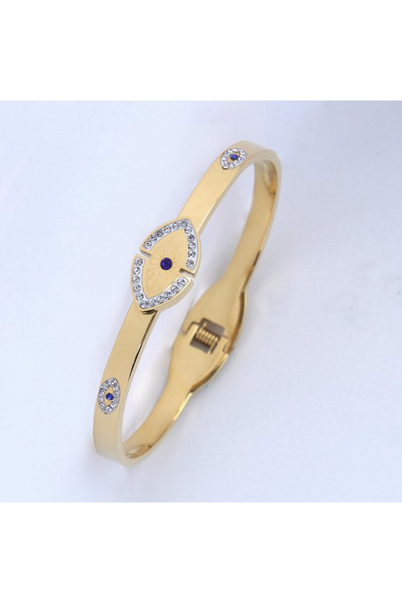 B88:Titanium Stainless Steel Classic Evil Eye Bangle Bracelet, colour Not Fade,Waterproof,Top Opening