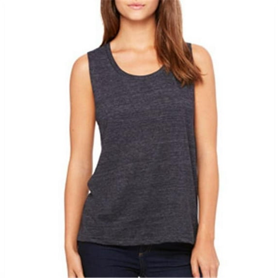 B8803 Canvas Ladies Flowy Scoop Muscle Tank - Black Slub, Extra Large