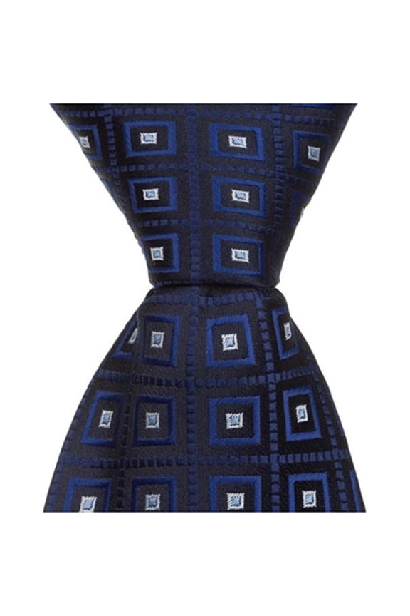 B9 - 11 in. Zipper Necktie - Navy With Squares- 24 Month to 4T