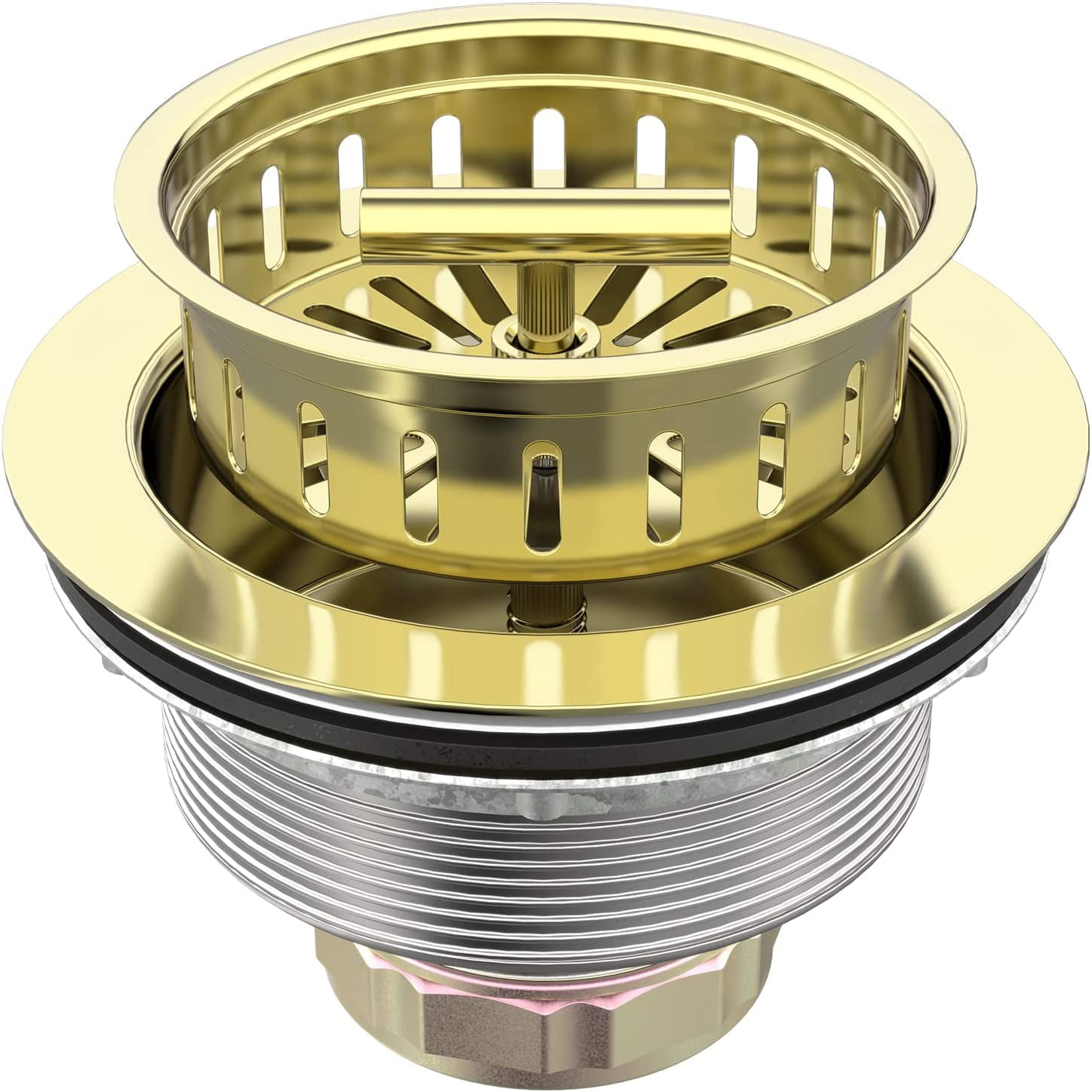 Gold Kitchen Sink Drain Kit 3 1/2 Sink Strainer for Kitchen Sink with Stainless Steel Strainer Stopper Drain Assembly Basket Strainer Fit Standard Sink Drain Hole
