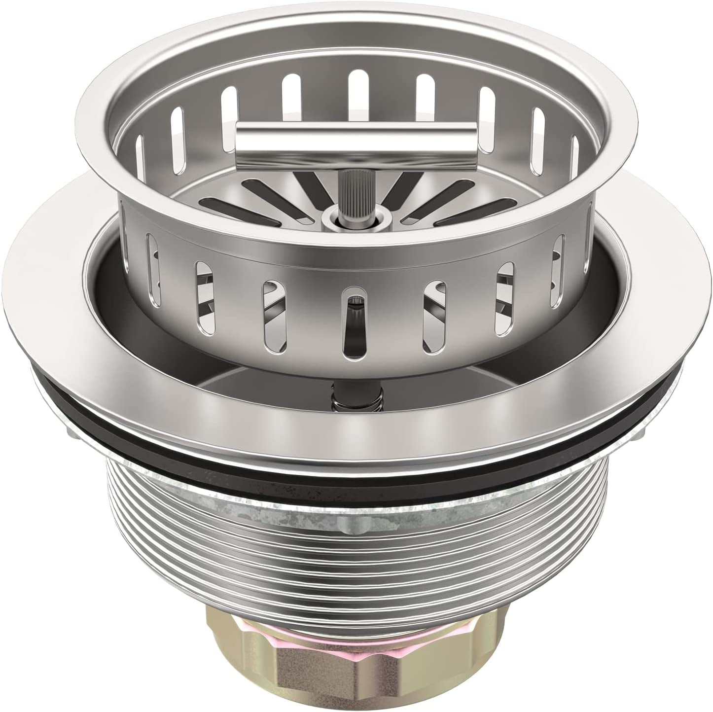 B9171 Kitchen Sink Drain 3 1/2 Inch Kitchen Sink Drain Strainer Assmebly Kit Stainless Steel Sink Strainer Basket/Drain Stopper for 3.5'' Standard American Drain Hole (Polished)