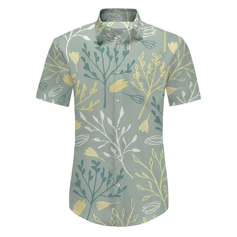 B91Xz Big And Tall Shirts for Men Custom Logo Men's Shirts Sets Short  Sleeve Casual Button Down Beach Flower Shirt And Shorts Green,Size 3XL 