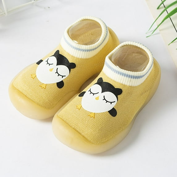 B91xZ Baby Shoes Slippers Cartoon Warm House Slippers for Lined Winter Indoor Shoes Toddler Socks (Yellow, 4 )