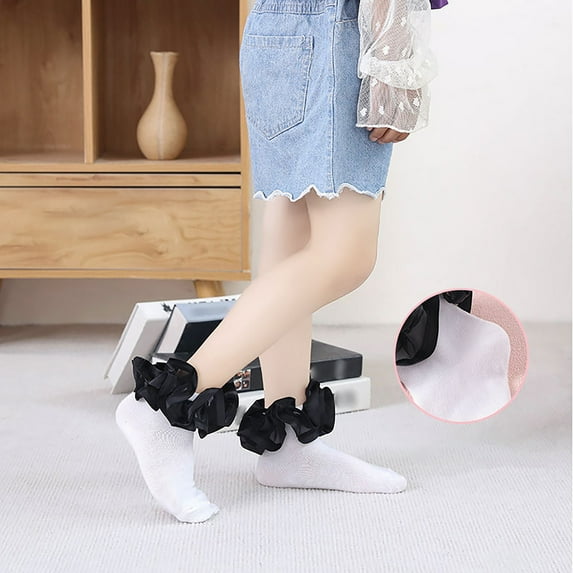 B91xZ Baby Socks Floor Socks Lace Socks With Ripple Cuffs and Ruffle Socks for Toddler Girls (Red, 6-8 Years)