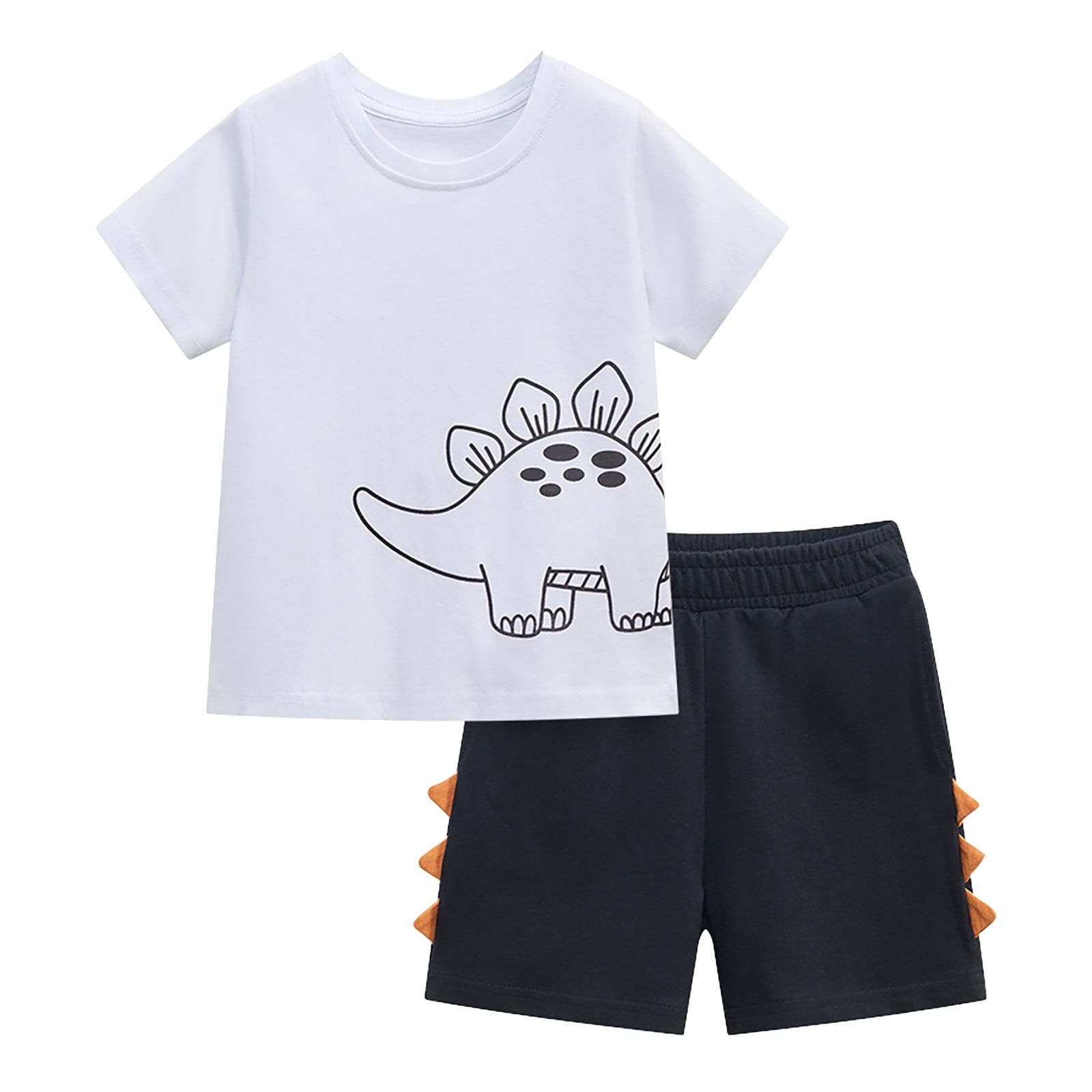 B91xZ Baby Toddler Boys Shorts Clothes Set, Short Sleeve Cartoon Print T-shirt with Elastic Waist Shorts Summer Outfit,White 5-6 Years