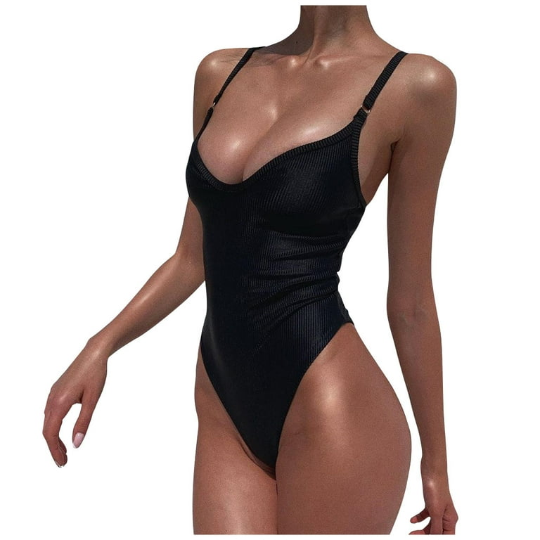 B91xZ Bathing Suit for Women Women Color Tight Fitting Jumpsuit Beach  Bikini Swimwear Mini Bikini Black,S