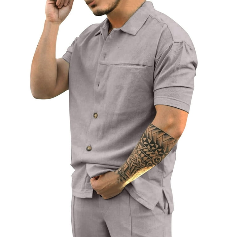 B91xZ Big And Tall Shirts for Men Men Summer Casual Button Down Lapel Solid  Shirt with Pocket Mens Shirts Grey,Size XL 