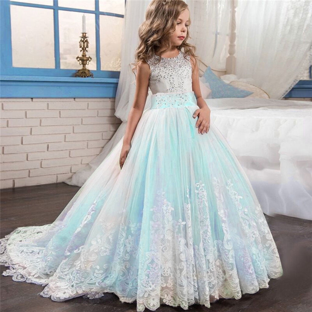 B91xZ Birthday Dresses For Girls Party Princess Bridesmaid Lace
