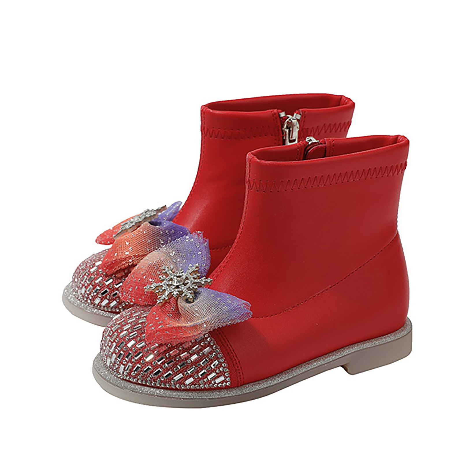 B91xZ Boots for Girls Glitter Ankle Boots Kids Low Heel Dress Booties