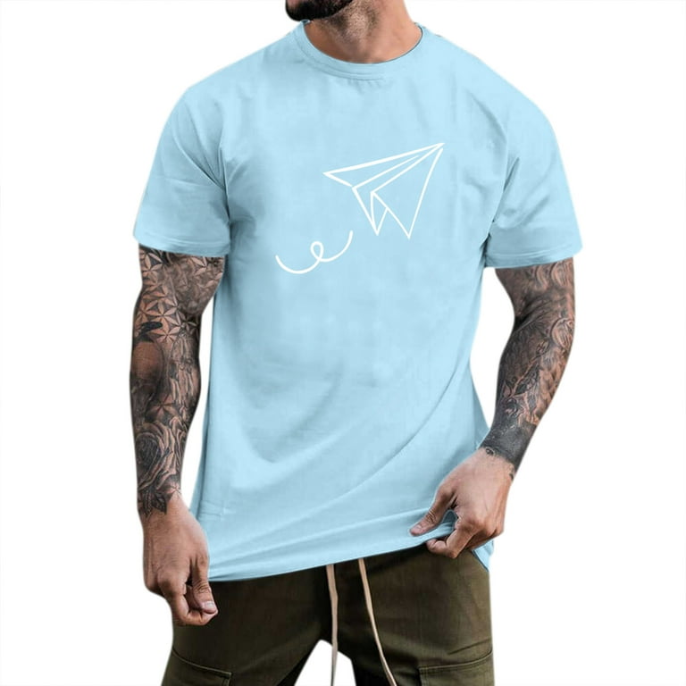 B91xZ Cotton Short Sleeve T-Shirt Slim-Fit Short-Sleeve T-Shirt,Light Blue  XXL