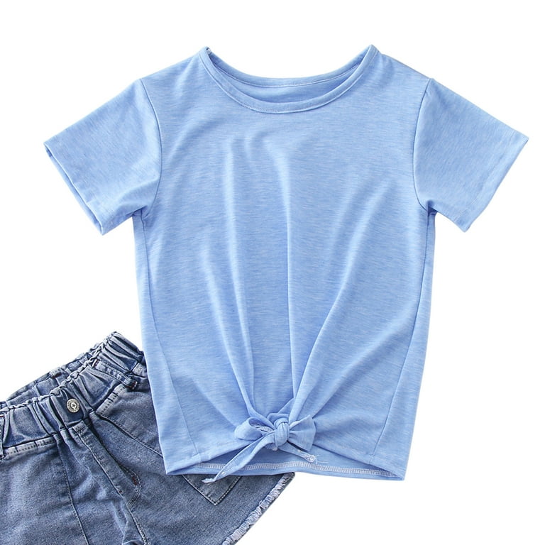 B91xZ Dance Shirts for Girls Little Girls Tie Front Knot T Shirt Solid  Short Sleeve Crewneck Fashion Loose Casual Summer Size 4-5 Years 
