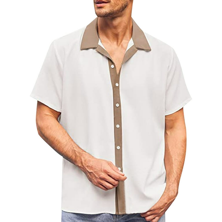 B91xZ Dress Shirts for Men Mens Color Matching Lapel Button Half