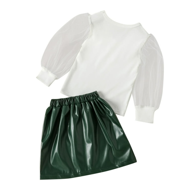B91xZ First Birthday Outfit Girl Toddler Baby Girl Skirt Outfit Solid Color Long Sleeve Leather Skirt Fall Clothes Size 18 24 Months