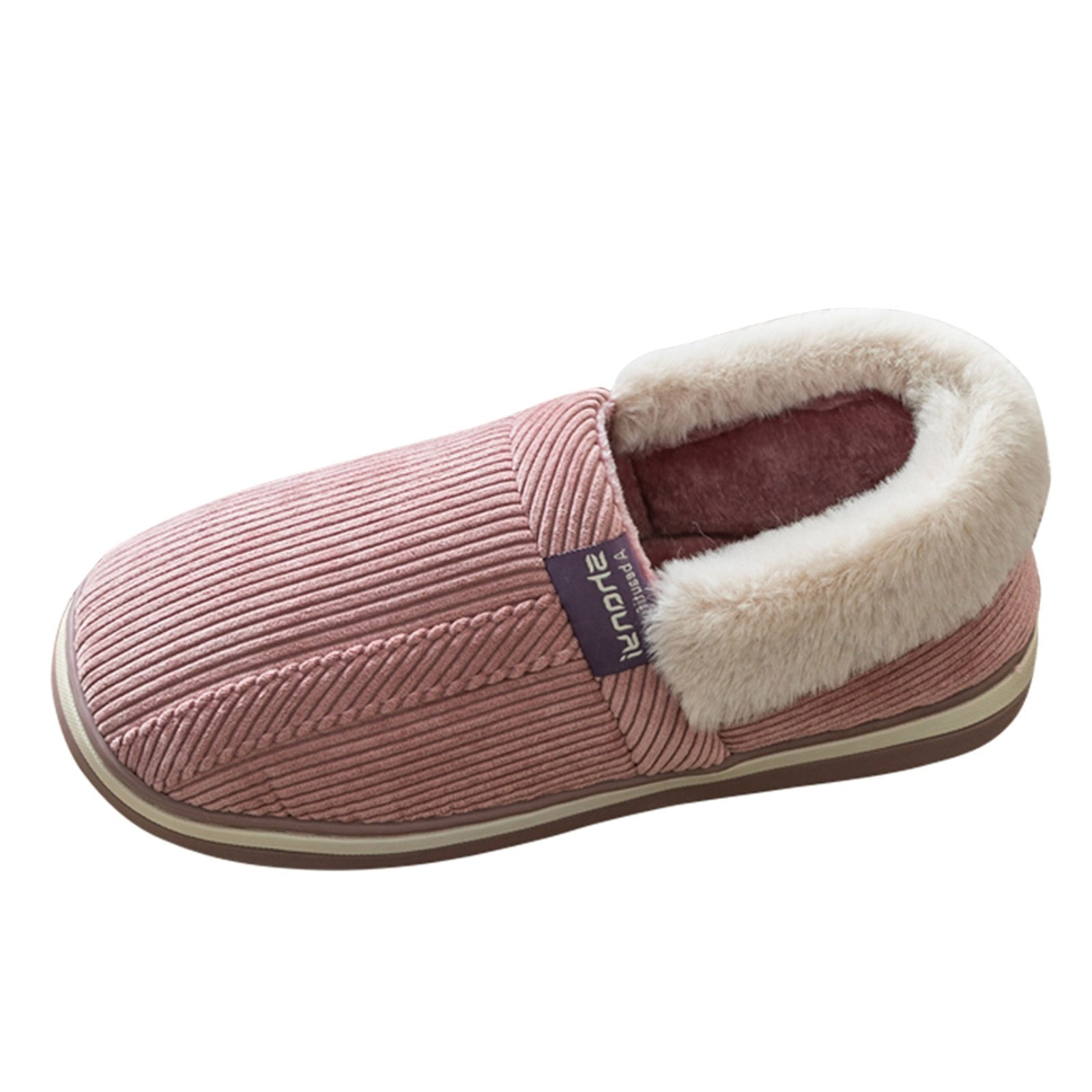 B91xZ Fuzzy Slippers Women Fluffy Winter House Print Shoes Indoor and