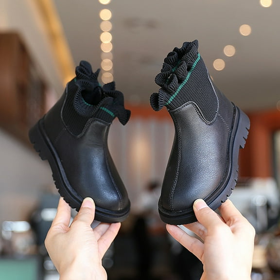 B91xZ Girls Boys Snow Boots Short Boots Shoes Fashion Non Slip Breathable Women Boots (Black, 11 Little Child)