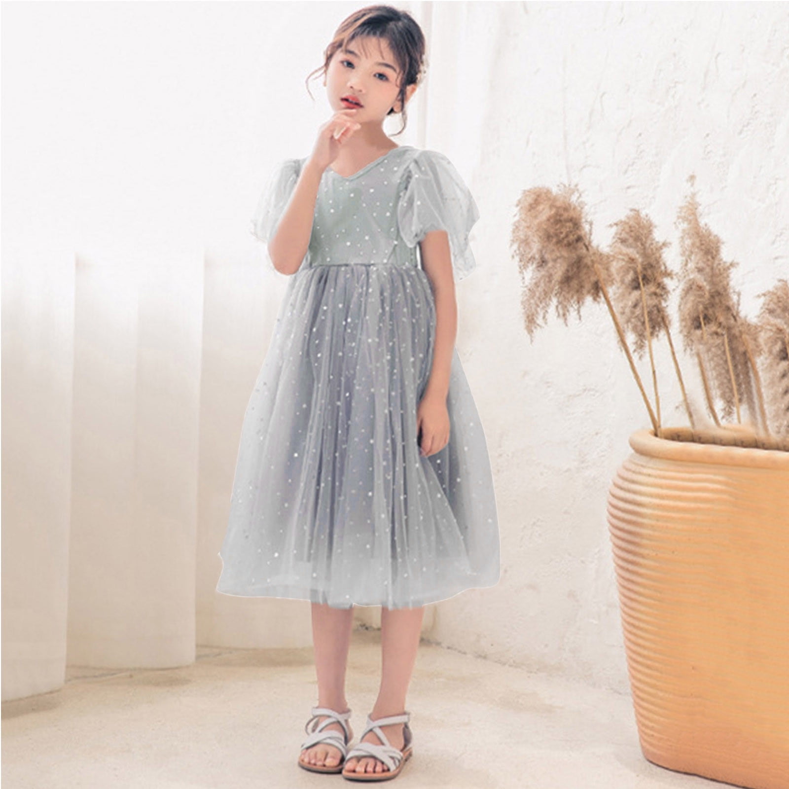 B91xZ Girls' Dresses Kids Children Long Dresses For Girls Star Printed