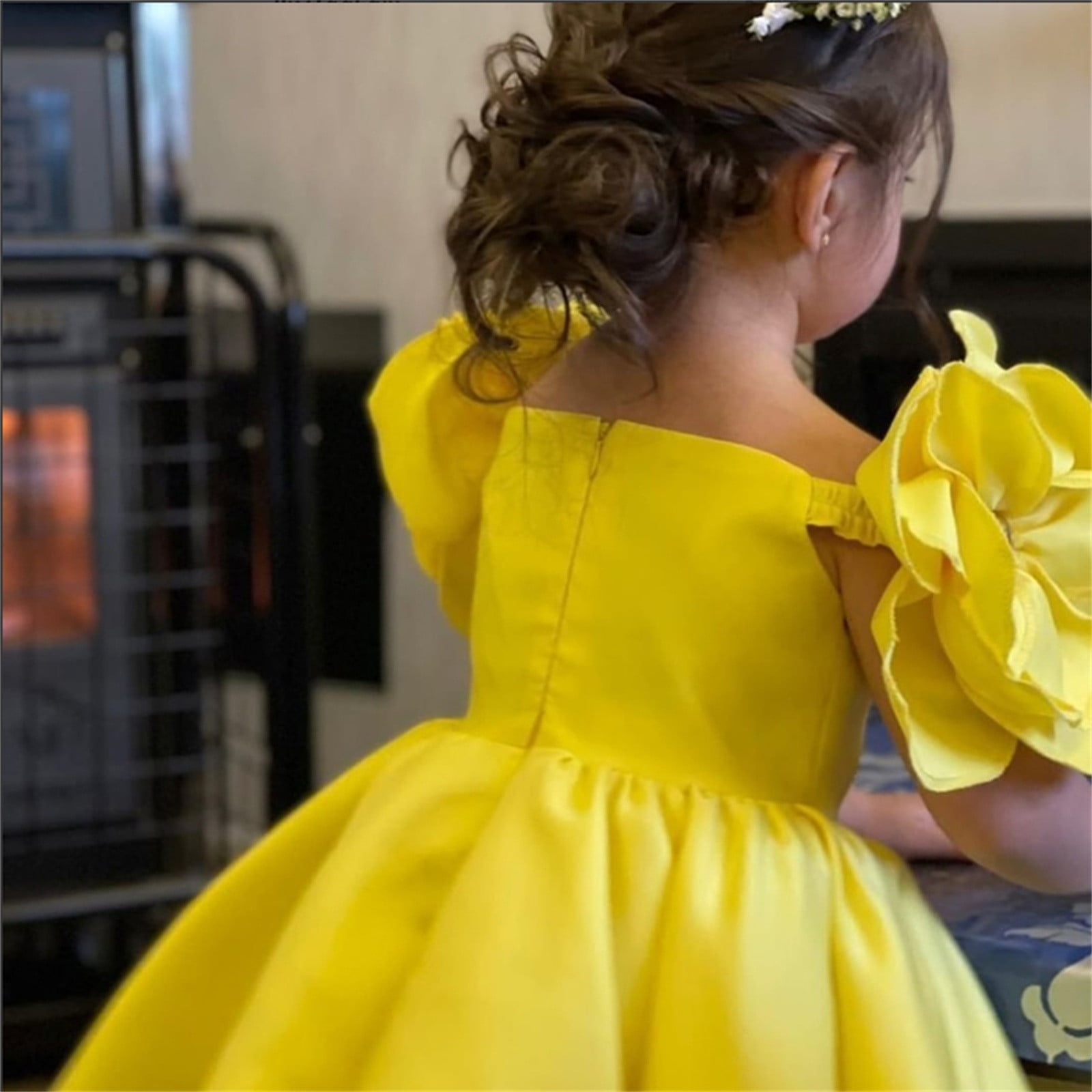 tiered yellow flower girl dresses for weddings lace applique high low –  inspirationalbridal