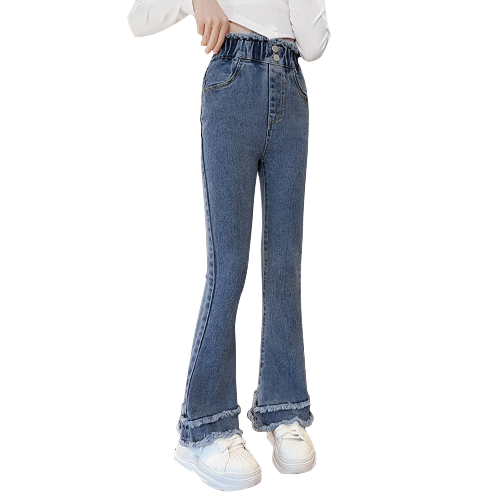 B91xZ Girls Jeans for Kids Waist Flare Leg Pants Casual Long Bell
