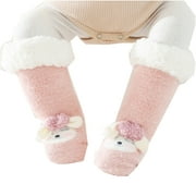 B91xZ Girls Socks Long Tube Lamb's Wool Baby Floor Thickened Baby Winter New Warm Thick Toddler Shoes (Pink, M )