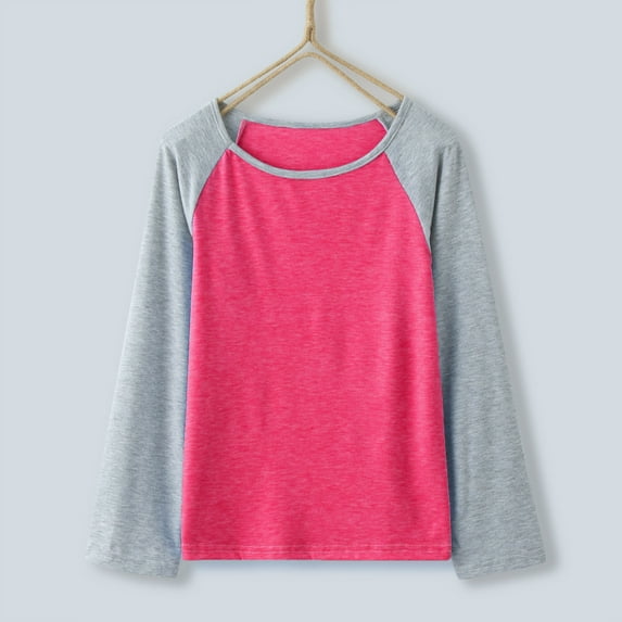 B91xZ Girls T-Shirt Casual Long Sleeve Raglan Sleeve T Shirts Crewneck Tunic Tops Kids Teen Color (Hot Pink, 12-13 Years)