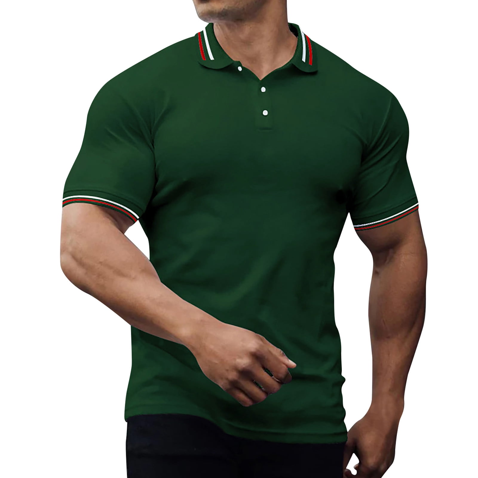 B91xZ Golf Shirts for Men Short Sleeve Slimfit Cotton Golf Polo Shirts Basic Designed,Green M