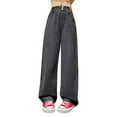thumbnail image 1 of B91xZ Kids Girls Jeans Elastic Waist Flare Leg Pants Casual Long Wide Leg Pants Jeans Trousers (Gray, 10-12 Years), 1 of 5